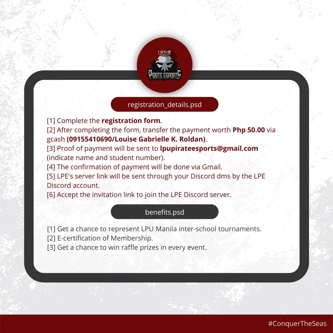 LPU_Pirates's tweet photo. As we all know, we are currently conducting a membership drive. Well, guess what? We are extending it. So, what are you waiting for? Register now, be part of the crew and the growing family of LPE PIRATE ESPORTS.

❗️❗️REGISTER NOW❗️❗️
https://t.co/PQAvToKWCK https://t.co/w8F84FoMdv