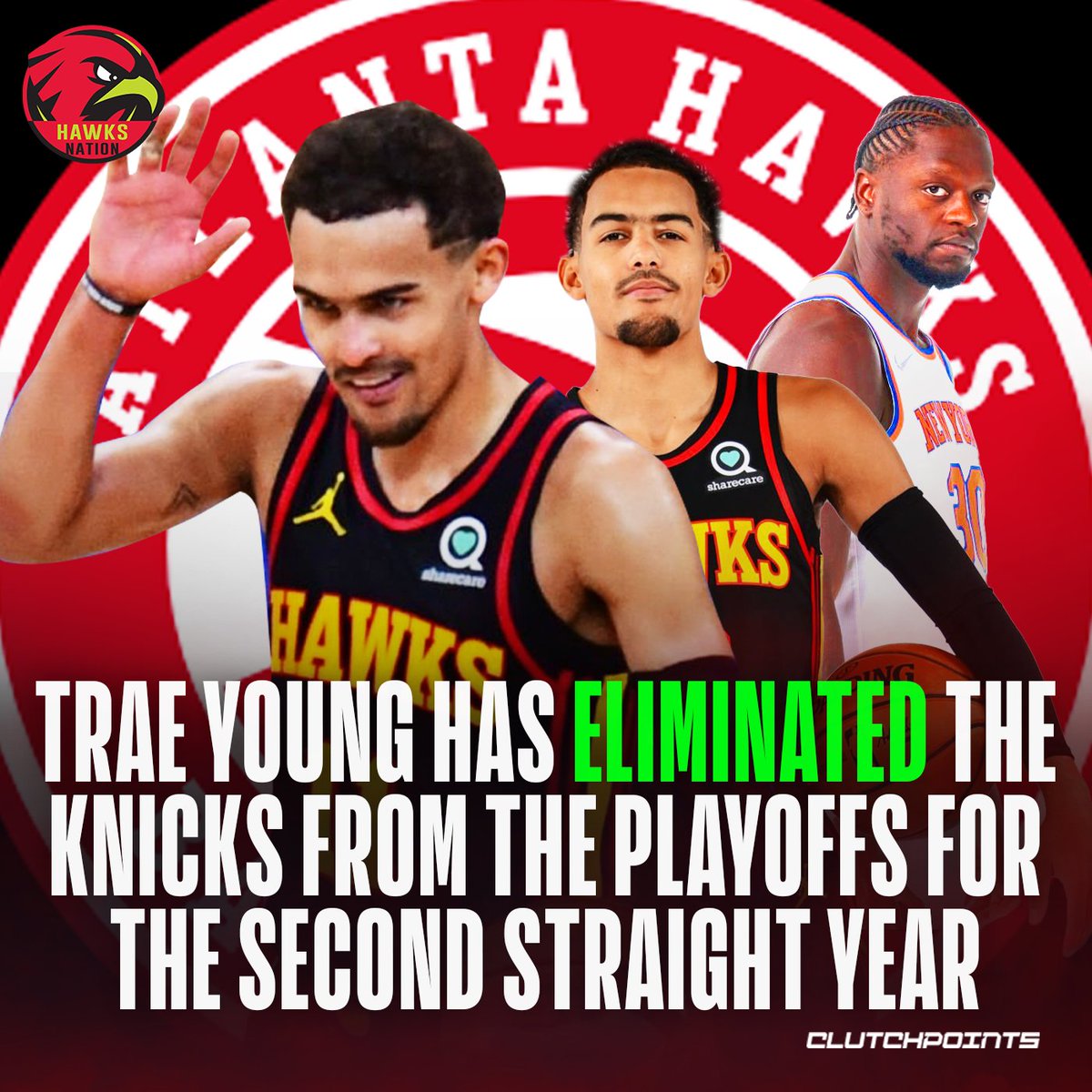 HawksNationCP's tweet photo. Trae Young has made the Knicks wave their goodbyes to the play-in once again. https://t.co/62uQTfVgvq