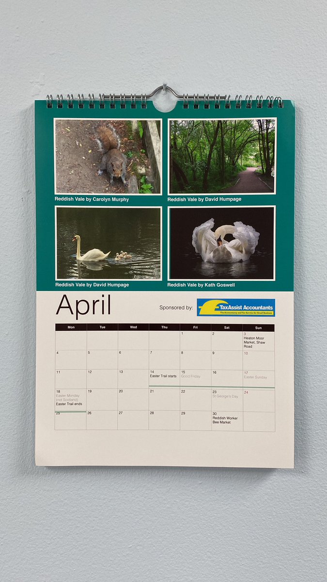 TaxStockport's tweet photo. Start of another month with the @HeatonsPost calendar. April fools joke not included, just some lovely pictures of Reddish Vale instead 😀📸 https://t.co/77PpY9Ld4O