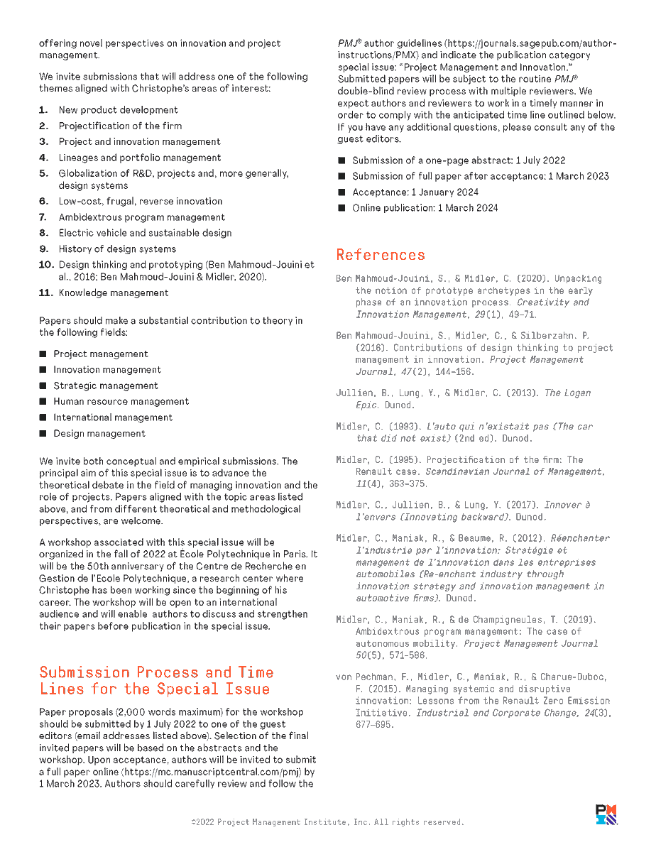 PMJ_editors's tweet photo. #CallForPapers "Project Management and Innovation: Essays in Honor of Christophe Midler" @ChMidler paved the way for studies linking innovation management with project management. We celebrate his contribution with this SI. Feel free to contact guest editors to discuss your idea! https://t.co/Scq4nyVc6K