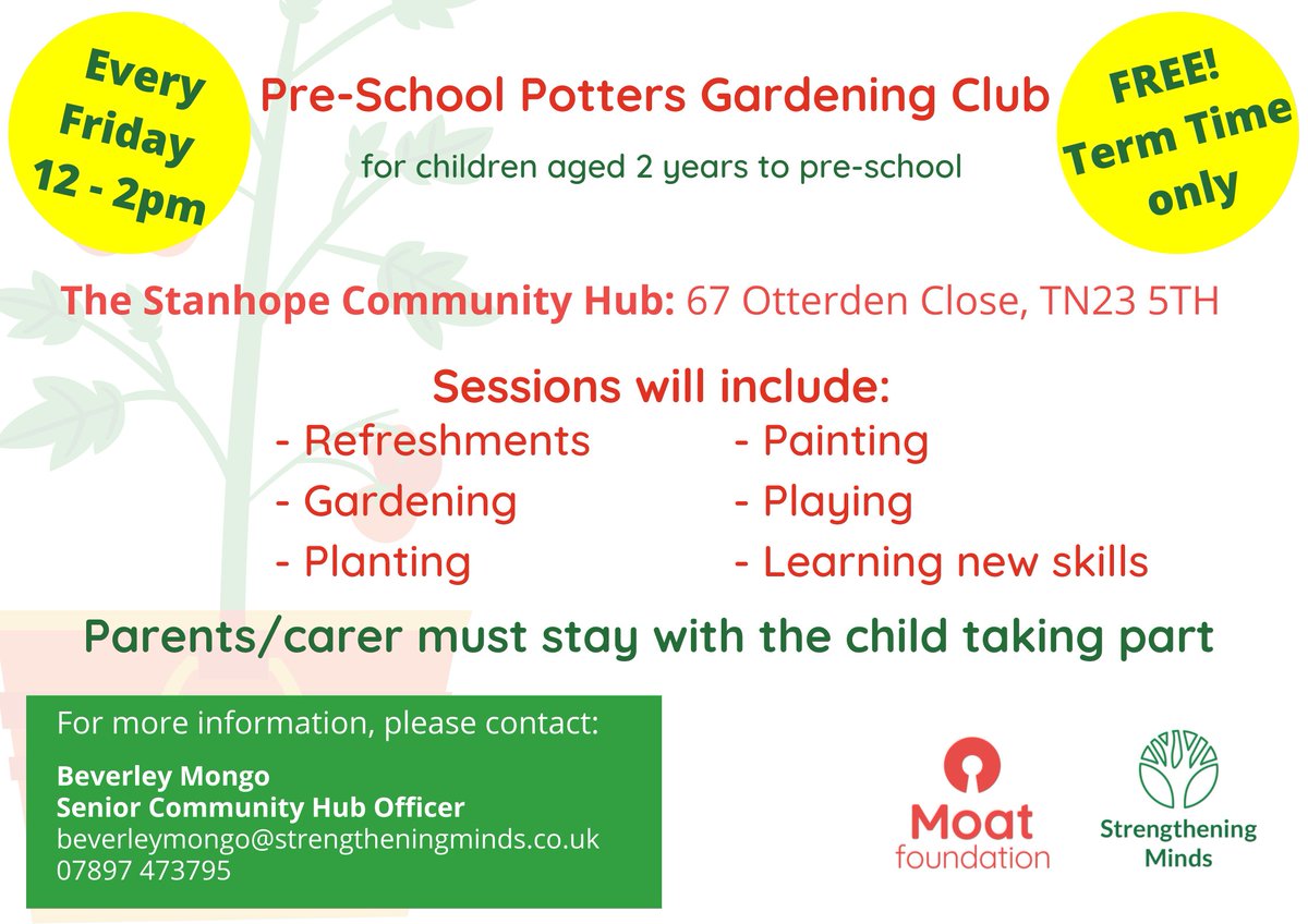 The #Stanhope Community Hub, Pre-School Potters Club got off to a flying start last week when the sun came out!  If you would like a new activity to do with your toddler, come along to the hub on Fridays 🌼🌞
<a href="/moathomes/">Moat</a> <a href="/MoatFoundation/">Moat Foundation</a> <a href="/StrMinds/">Strengthening Minds</a>
