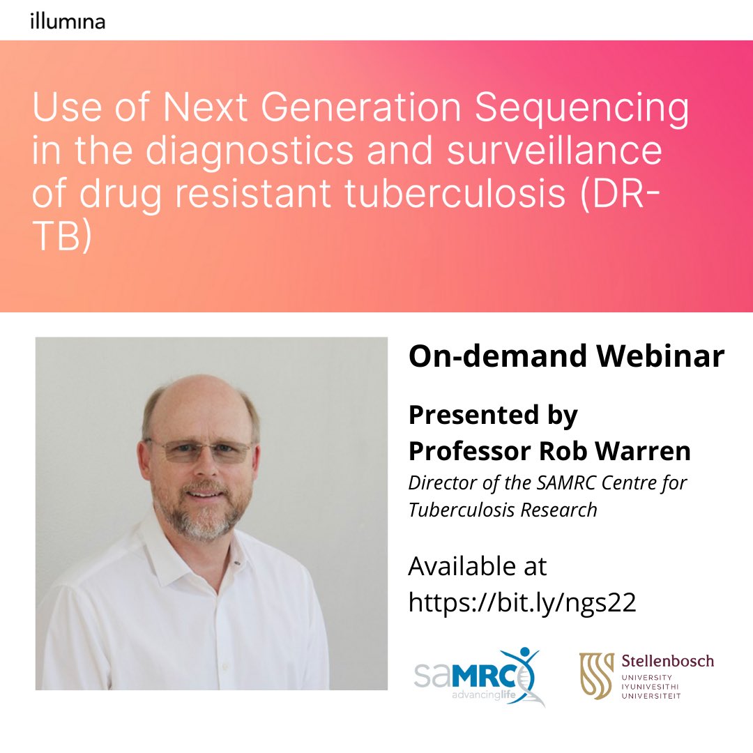 SuMBHG's tweet photo. In commemoration of #WorldTBDay2022 @illumina invited #MBHG researcher and Unit Director of the @MRCza Centre for TB Research, Prof Rob Warren to present this informative #ondemand webinar
Check it out at π https://t.co/V32GIJuFr6 https://t.co/jWhq4XIs8W