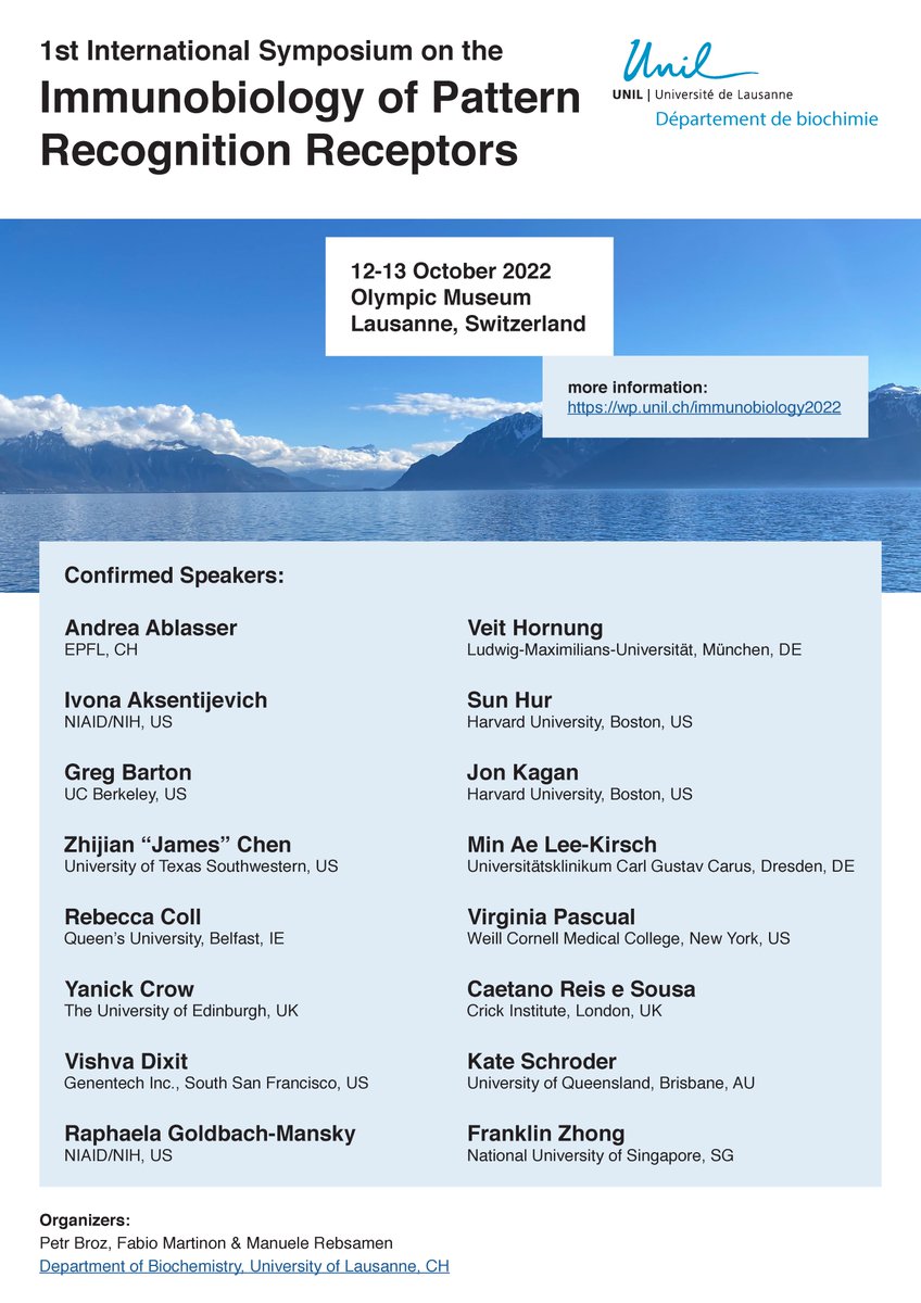 🚨SAVE THE DATE: Immunobiology of Pattern Recognition Receptors Symposium, October 12-13 2022 🚨
Lausanne CH🇨🇭 <a href="/olympicmuseum/">The Olympic Museum</a> 
Organised by Dpt. Biochemistry <a href="/FBM_UNIL/">Faculté de biologie et de médecine (inactif)</a> <a href="/unil/">Université de Lausanne</a>  
Registration opening soon:
wp.unil.ch/immunobiology2…
#InnateImmunity
 Please RT