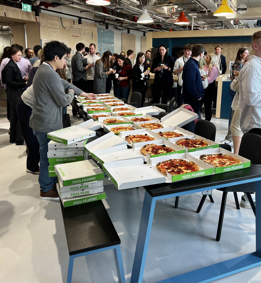 TheEmilyPercy's tweet photo. Did someone say PIZZA🍕Last night we had a pizza party in the office to celebrate moving into our new @IBM_iX home in London. It was so lovely to see so many new faces in real life, and to catch up with old friends. #IBMiX #BackToOffice #IBM https://t.co/DWXO6gx1Dw