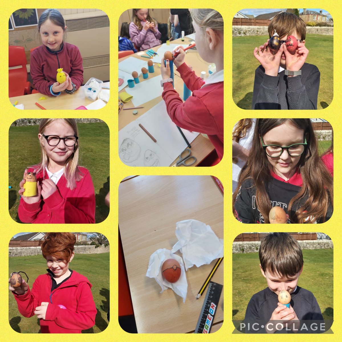LadybankPS's tweet photo. We’ve had lots of egg-cellent fun this week @LadybankPS. P5/6 designed and decorated their own eggs before rolling them down the hill! #EggFun #EasterStory https://t.co/lY3ngantvB