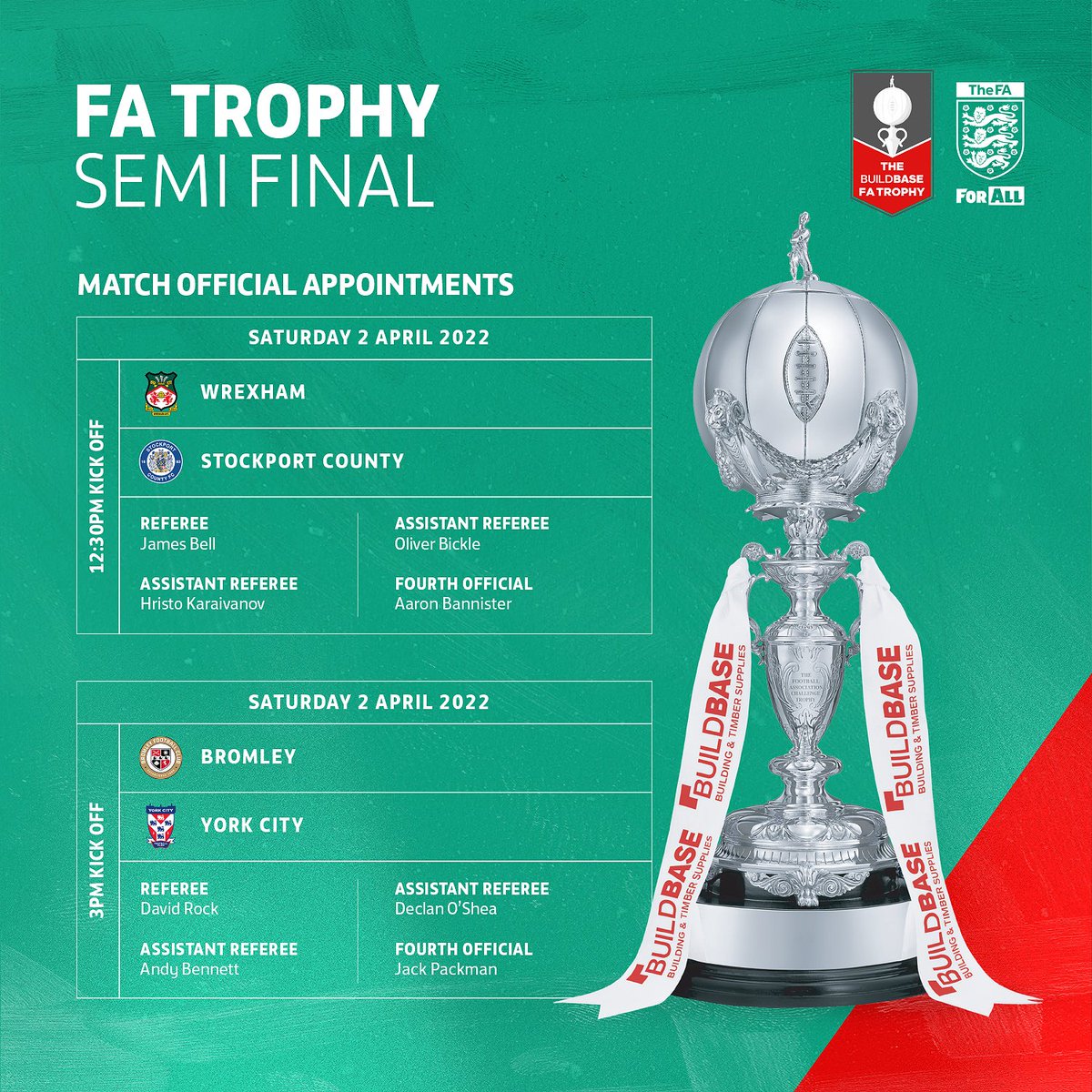 FARefereeing's tweet photo. Good luck to our #BuildbaseFAVase and #BuildbaseFATrophy officials today! 🏆 https://t.co/xVTdcf9q3r
