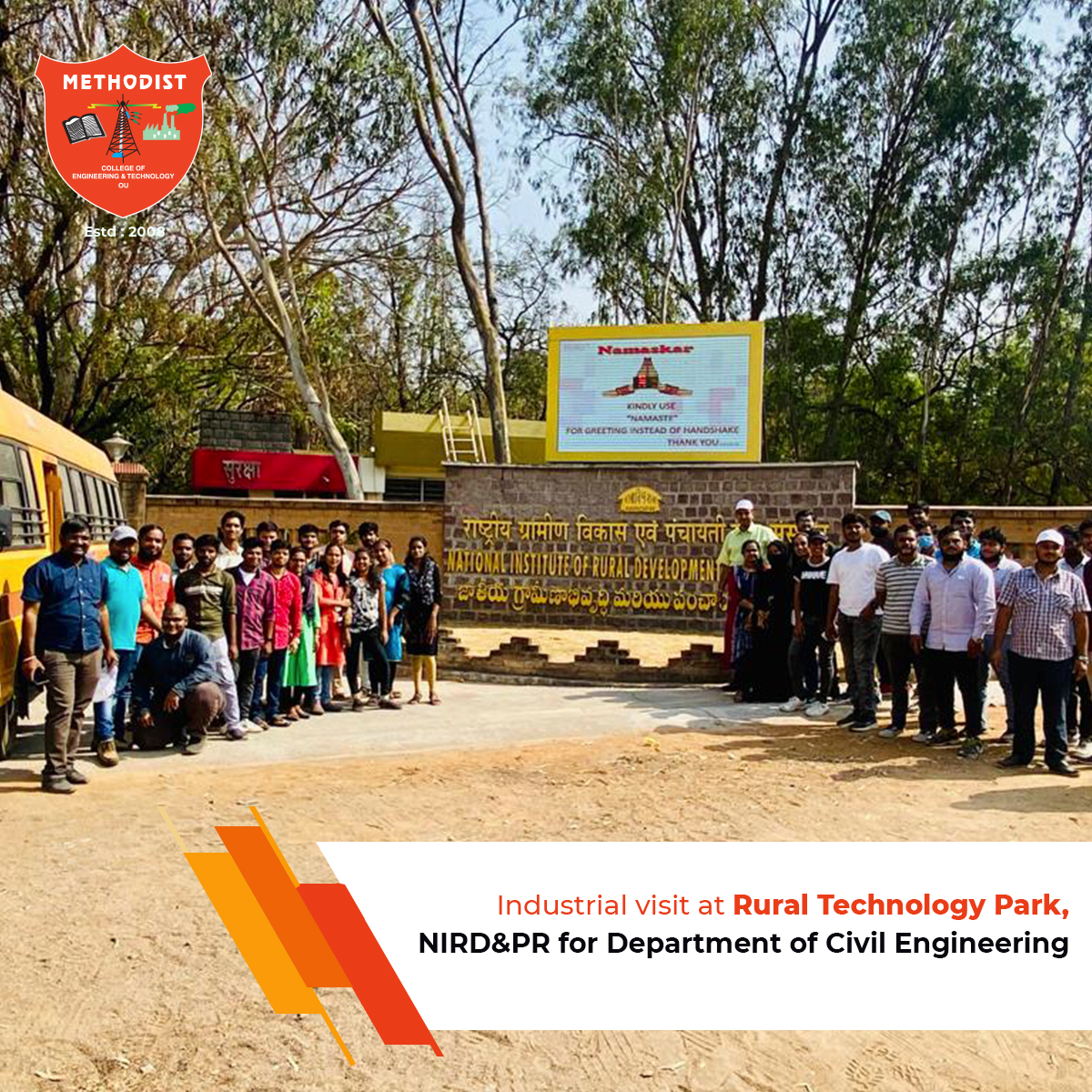 MCETHyderabad's tweet photo. Department of Civil Engineering, MCET organised an industrial visit to Rural Technology Park, NIRD&PR, Rajendra Nagar on 31st March 2022.
Visit us : https://t.co/1gHvCDJ7WV
#MCET #IndustrialVisit #RuralTechnologyPark #DepartmentofCivilEngineering #CivilEngineering #NIRD https://t.co/2ZGpSzW0Eq