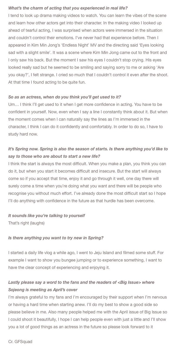GFS_backup's tweet photo. Big Issue Korea Interview - Kim Sojeong

- Still feeling like leader
- All members not thinking of group as 'disbanded'
- News was sudden &amp; hard to adapt but all members have now accepted
- Actress 'Sojeong' &amp; Singer 'Sowon'
- Difficulty of new starts

📰https://t.co/x30Lr8lszP https://t.co/Ep8NPH9kdv