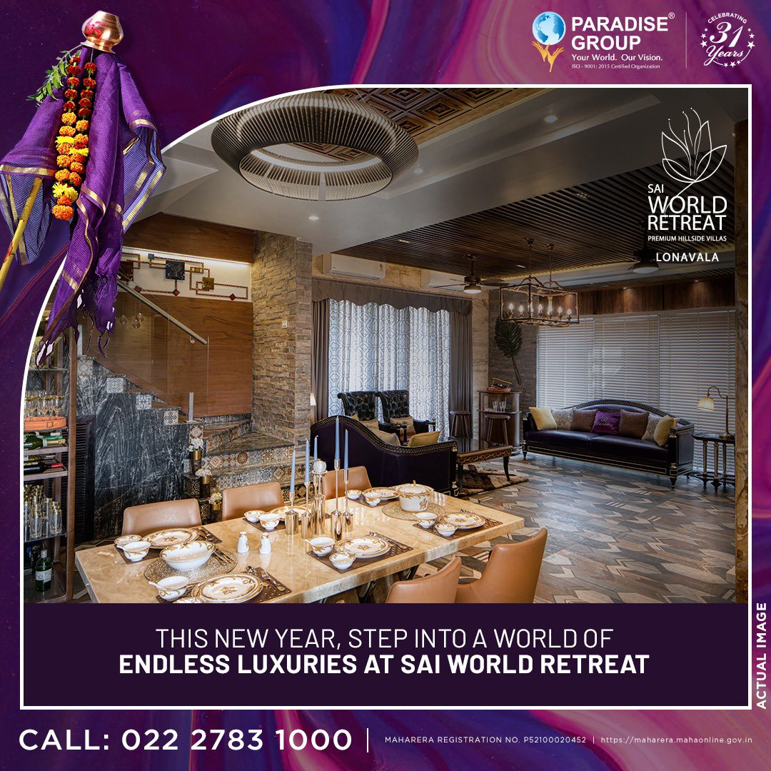 paradisegroupnm's tweet photo. Sai World Retreat presents to you the luxurious way of living at Lonavala. This Gudi Padwa, book your premium 3 BHK villas.
MAHARERA REGISTRATION NO. P52100020452
For any further details, reach out to us on 022-27831000
#paradisegroup #leadingbuilder #lonavala #luxurylifestyle https://t.co/RvyDAgs67u