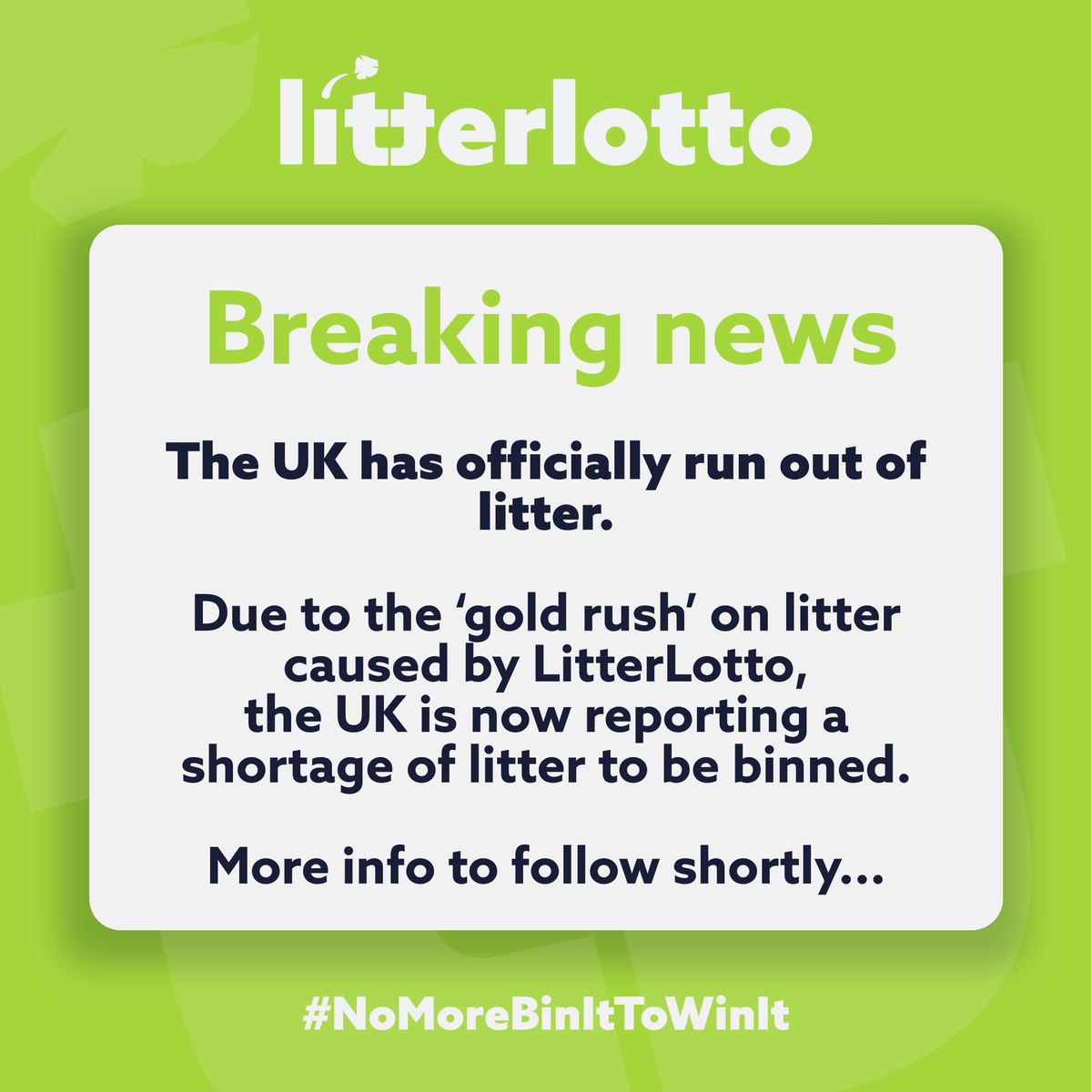 LitterLotto's tweet photo. Well, it's been a fun run...
#LitterLotto #NoMoreBinItToWinIt #BinItToWinIt #ReadClosely #CheckTheDate https://t.co/4F3j9YaUOM