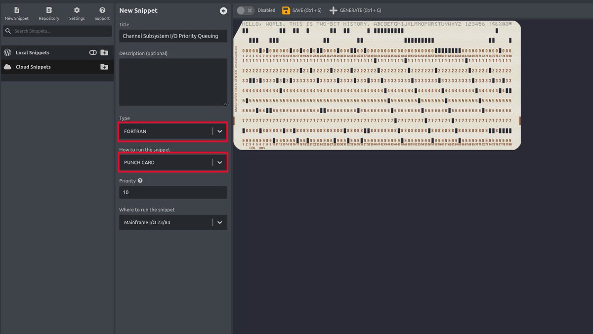 wpcodebox's tweet image. WPCodeBox comes to the help of users that run WordPress on legacy IBM Mainframes: Fortran and COBOL code snippet support with punchcard rendering 🙂