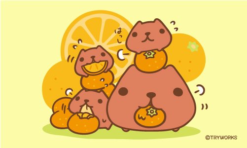 no humans food fruit orange (fruit) yellow background flying sweatdrops :3  illustration images
