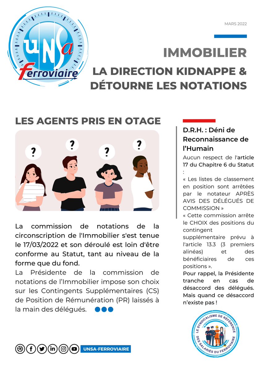 ra_unsaferro's tweet photo. — EXERCICE DE NOTATIONS DIRECTION IMMOBILIER SNCF —

La direction kidnappe et détourne les notations à la Direction Immo SNCF. 
L'UNSA-Ferroviaire vous défend ! https://t.co/DHbUk6Tq3R