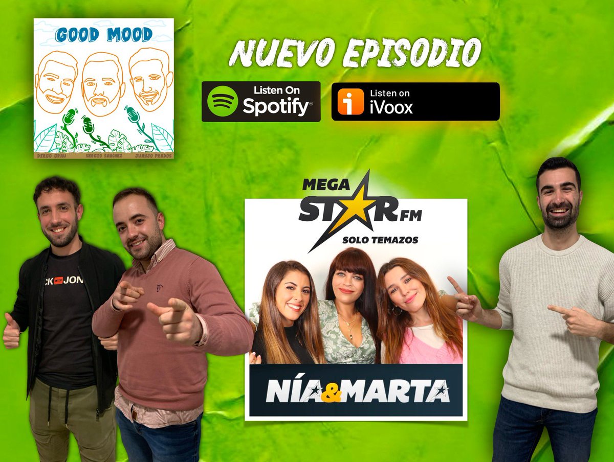 goodmoodpod's tweet photo. ¡Good Mood 11 ya está aquí!

- (02:04) ¿Sabías que...? 🤔

- (06:20) Entrevista a Nia , Marta y Carol de @MegaStarFM 🎙

- (20:20) La venganza de una ex 💔

- (23:48) El Rey del "sinpa" 💸

¡Dale al Play! 👇🏼▶️
https://t.co/3UQiPi7P71 https://t.co/akMAsn4jsj