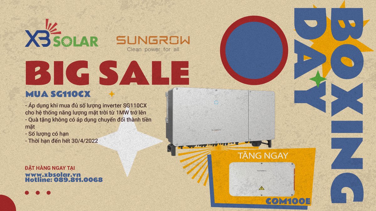 XbSolar's tweet photo. Mừng tháng tư đỏ lửa của Việt Nam thân yêu, XBSolar chơi lớn tặng ngay THIẾT BỊ TRUYỀN THÔNG DATA LOGGER COM 100E | MODEL: COM100E khi Khách hàng mua đủ số lượng inverter Sungrow SG110CX cho hệ thống điện năng lượng mặt trời từ 1MW trở lên. https://t.co/ujMWgcQxkm