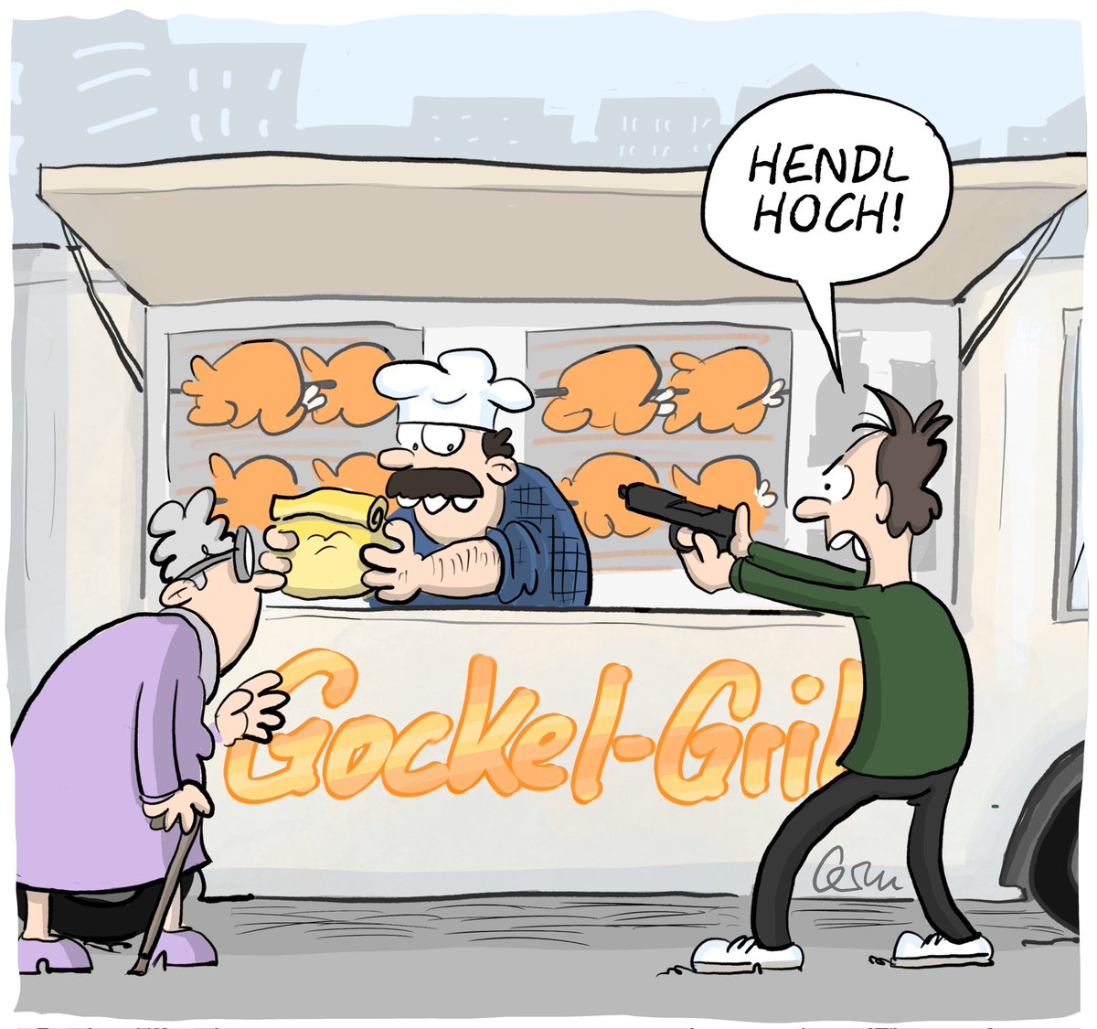 Hoch die Hendl, Wochenendl!
#cartoon