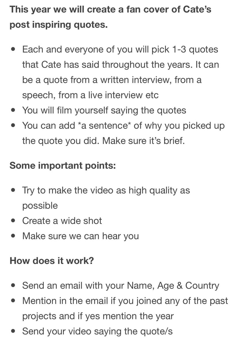 Catelandishere's tweet photo. Please welcome the 8th(!!!) Cate Blanchett Birthday Project!

The deadline for sending your parts is May 1st, 2022.

PLEASE RETWEET SO MORE FANS WILL BE AWARE OF OUR PROJECT

#cbbp #cbbp22 https://t.co/Sqr6smBos6
