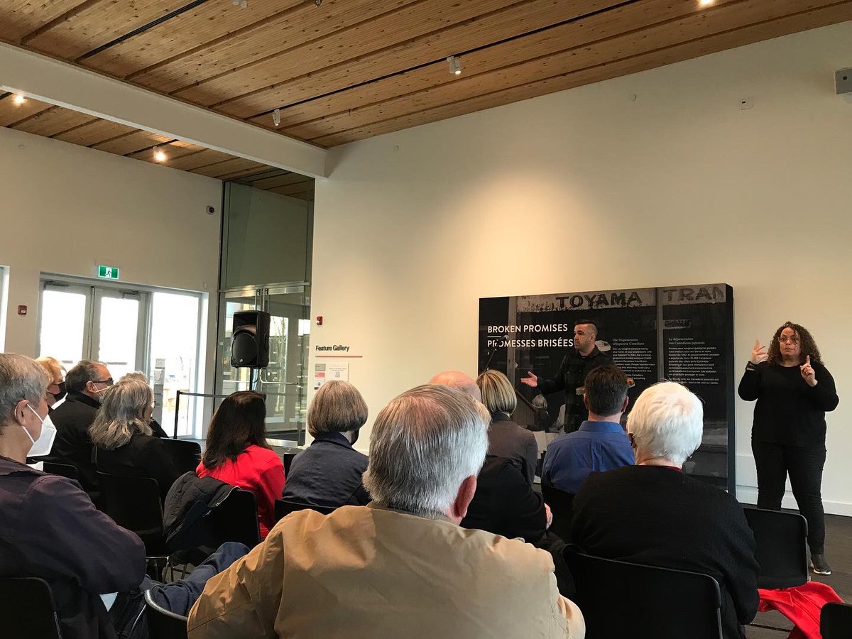 lorene1voice's tweet photo. Indigenous greeting opens tonight’s event at the Museum of #SurreyBC Broken Promises exhibit tells stories of the #dispossession of #JapaneseCanadians Pleased to help with #SurreyBC #JapaneseCanadian stories which started in 1800s #makevisible #history #racism https://t.co/ChnAvKjEHI