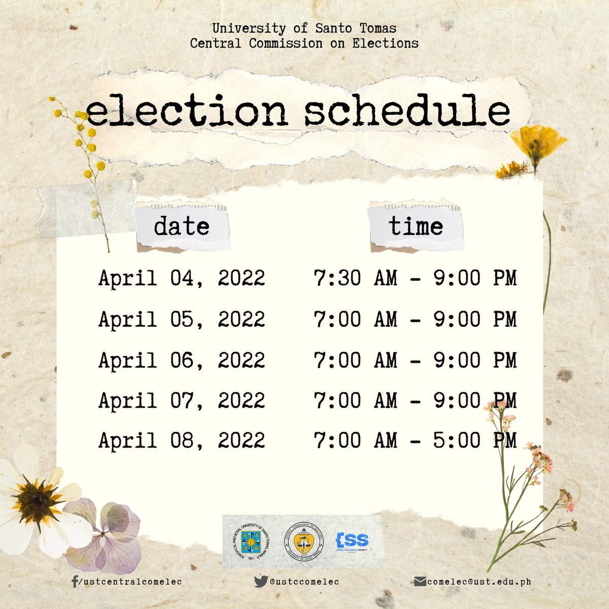 USTCComelec's tweet photo. "Every election is determined by the people who show up." -Larry J. Sabato
Please take note of the election schedule for next week's #USTHALALAN2022, from April 4 to April 8, 2022.
#USTCentralCOMELEC
#OneCOMELEC https://t.co/WPEwIekqIJ