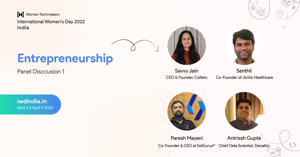 WtmIndia's tweet photo. Let's meet great innovators on one stage at https://t.co/ansWwv5ZB3

Join us on Day1 of our #IWDIndia2022 to listen to their insightful talks, Journey towards Entrepreneurship and challenges faced!✨

Don't Miss it! 

#IWD #WTMIndia #ProgressNotPerfection #WTM https://t.co/7HwNkKxQlb