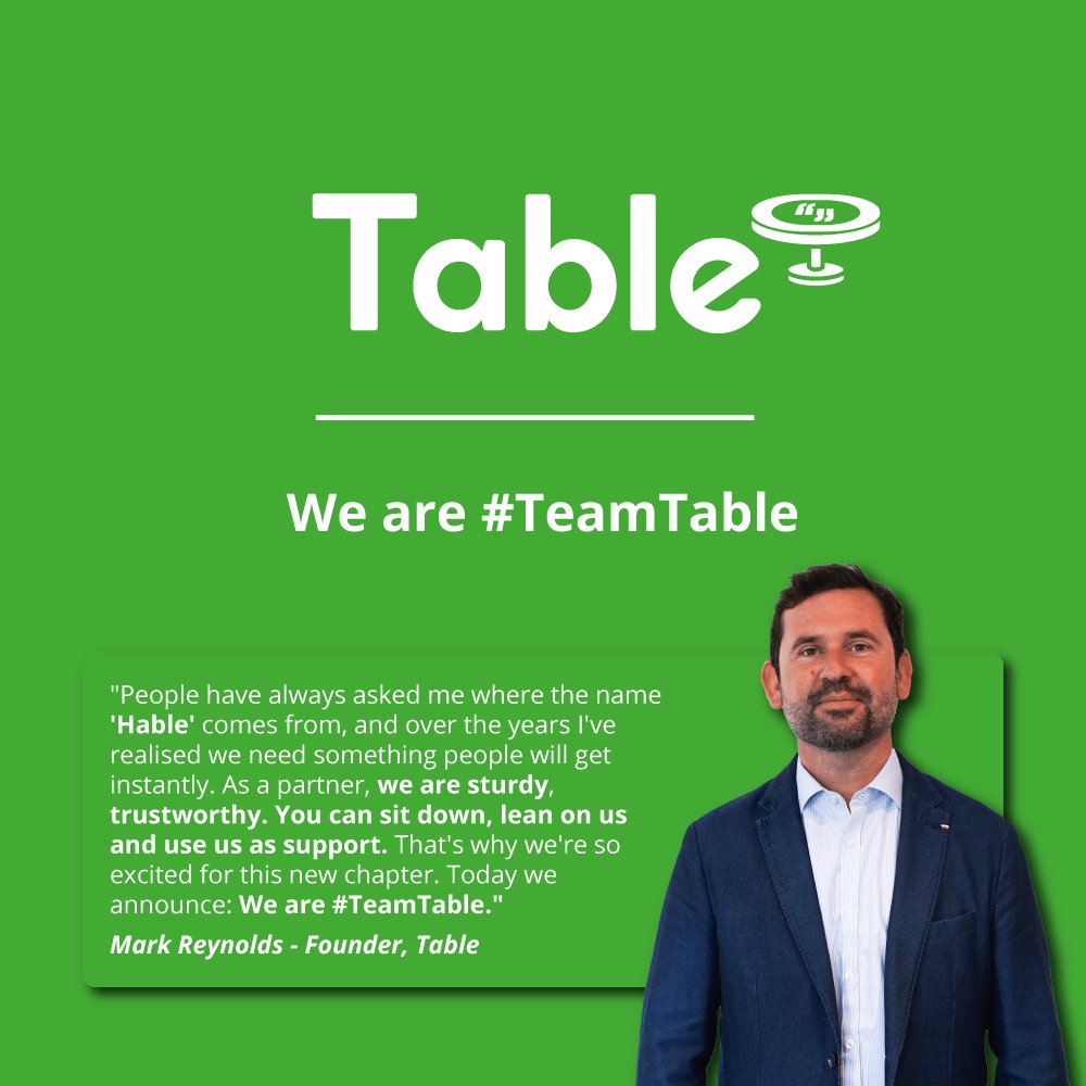 hablegroup's tweet photo. Anyone who has ever worked with us will know we are sturdy, trustworthy. You can sit down, lean on us, and we'll always be there to support you.
We needed our brand to better reflect this.
So, today, we are proud to announce that we're rebranding.
We are #TeamTable. https://t.co/bNbO1hora4