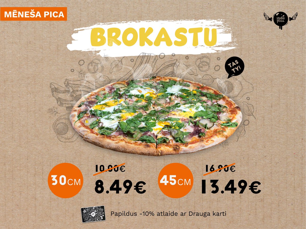 Lai olu šajā 🍳 mēnesī būtu daudz vairāk, sūti APRĪLĪ Brokastu picu par īpaši labu cenu! 💛

👉 Studio Pizza Drauga kartes īpašniekiem papildus -10% ATLAIDE

👉 Akcijas periods: 01.-30.04.2022.

📲 STUDIOPIZZA.LV

📞 IZSALKUMA TĀLRUNIS 20606000

#brokastupica #menesapica