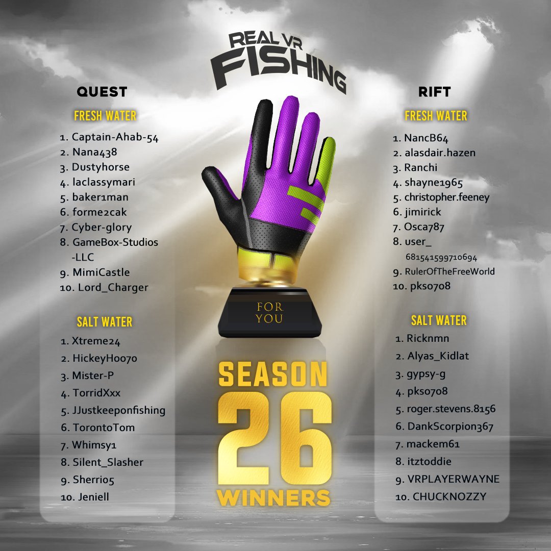 Real VR Fishing on X: Season 26 is over! Congratulations to the