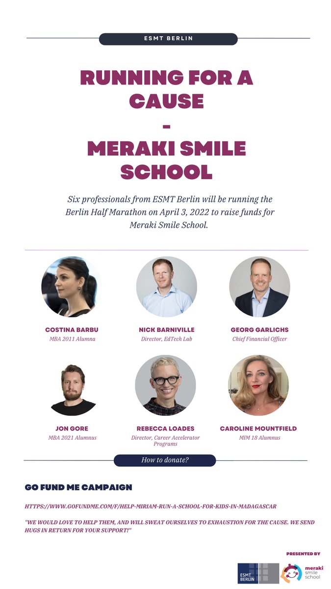 SmileMeraki's tweet photo. Have you ever run for a cause? Well, a team of the @esmtberlin will be running the @berlinmarathon on Sunday to support our project. 
If you would like to help their and our cause, you can make your #donation here
https://t.co/SrnH3LlFN0 https://t.co/PNAZ7o8vDt