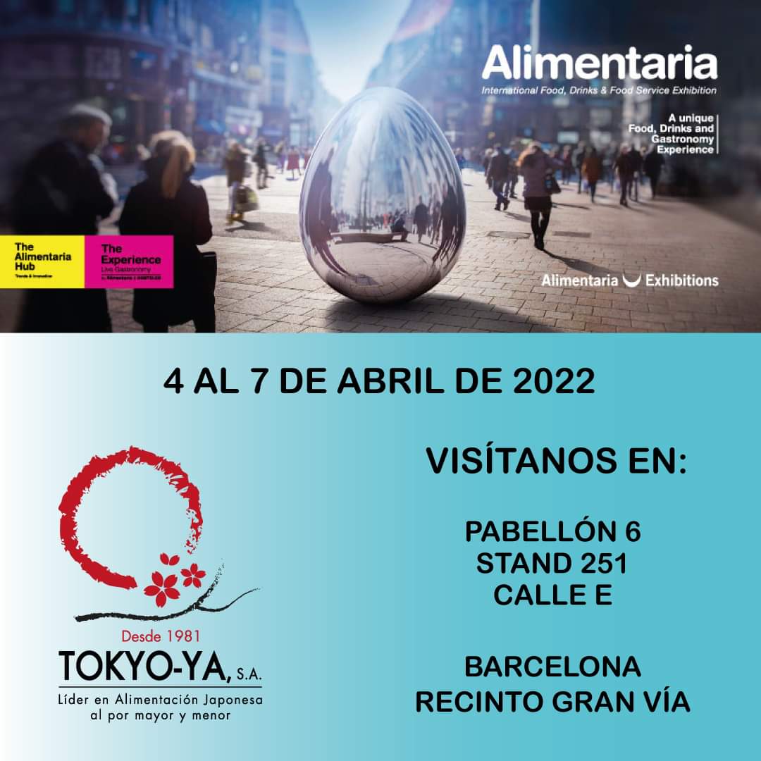 Visítanos en Alimentaria 2022, Pabellón 6, stand 251, calle E. Barcelona. Te esperamos del 4 al 7 de Abril con Kikkoman, Hinode, Sapporo, Kirin y muchas bodegas de Sake.

#alimentaria2022 
#sake 
#sakespain 
#sakebarcelona