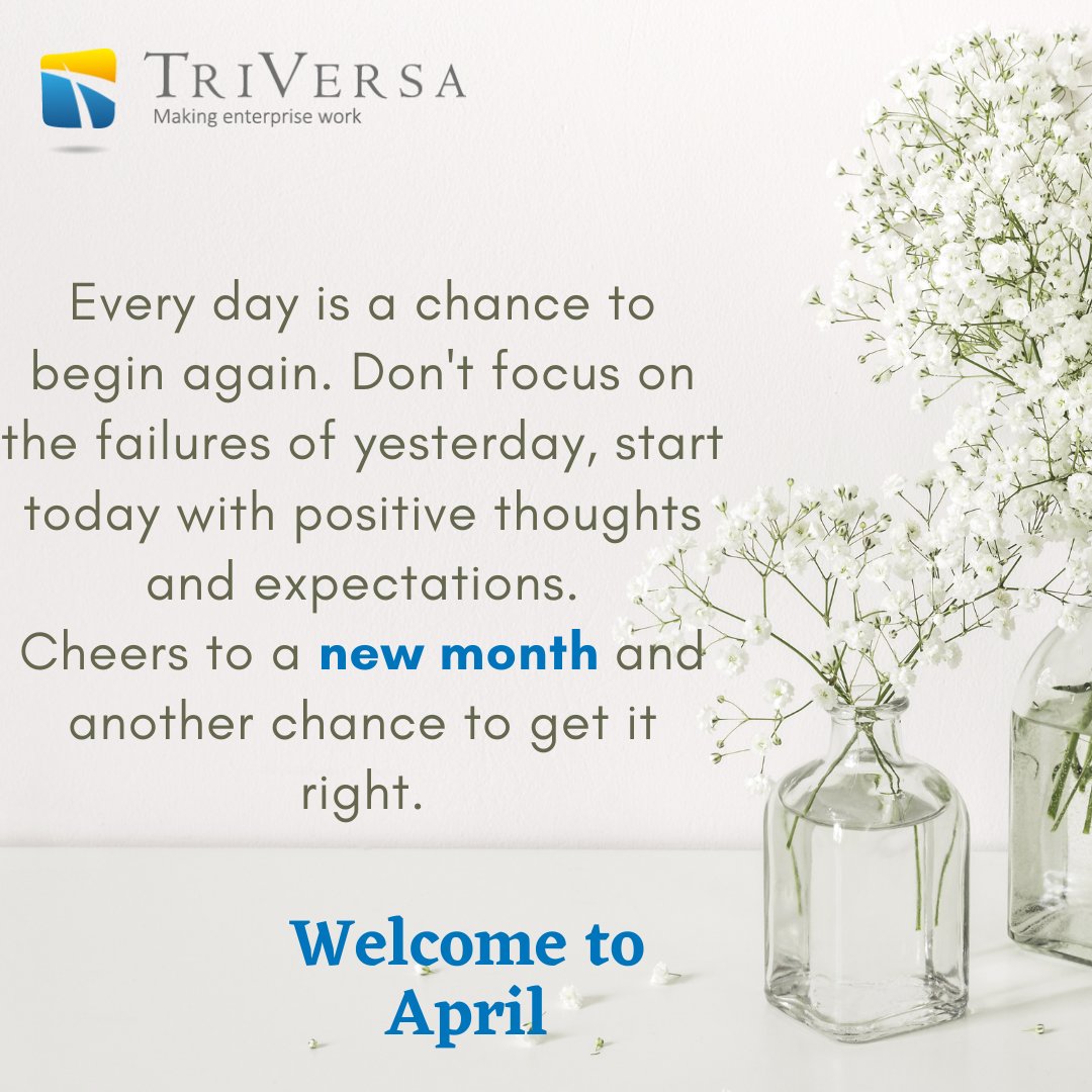 triversa_ng's tweet photo. Every day is a chance to begin again. Cheers to a new month and another chance to get it right.
Happy New Month. 

#Happynewmonth 
#Newbeginning 
#2ndquarter
#TriVersasolutions
#Businessintelligence
#Businessprocessautomation https://t.co/JPrK5ErIMZ