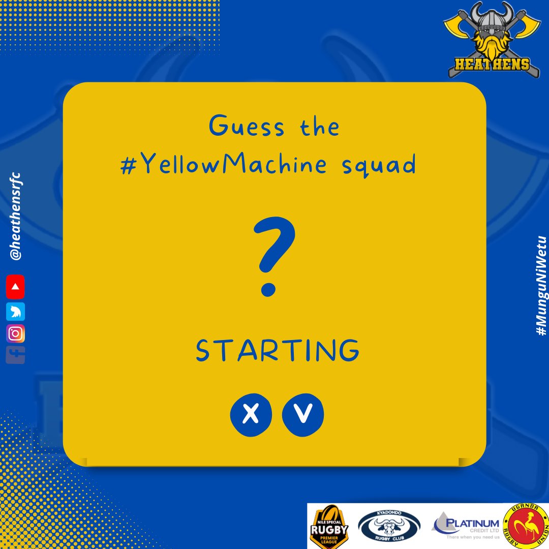 HeathensRFC's tweet photo. 📋| TEAM NEWS
The #GD15 #NileSpecialRugby squad against @piratesrugbyUG is named for Saturday Evening!
Any guess for the #YellowMachine starting XV? 👀
#HeathensTuko | #MunguNiWetu https://t.co/KHua14QiZi