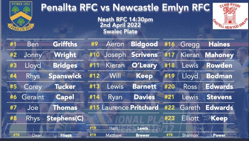 Squad for Saturdays Plate S/F against @ClwbRygbiCNE 

Win or lose on Saturday - another memorable day for our club. 

Super proud of everyone involved to get us to this stage and amazing to see 25 of the 27 names below coming through our M&amp;J section 

🔷🔶