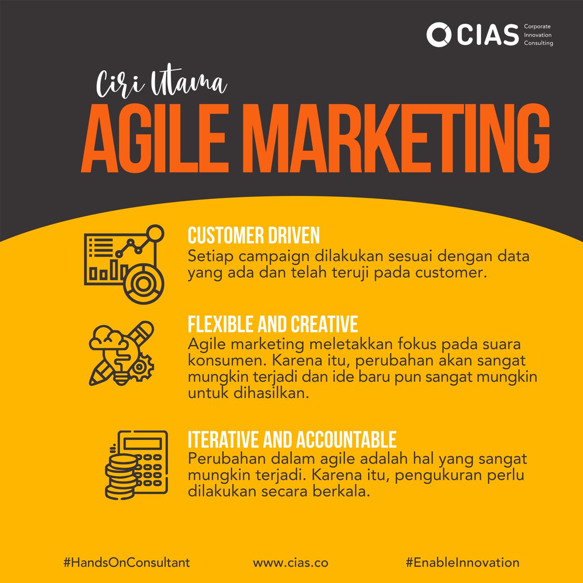 CIAS_co's tweet photo. Ketahui ciri utama agile marketing di gambar ini atau penjelasan lengkapnya di YouTube Channel CIAS, klik disini untuk menonton https://t.co/Y3wyfKqMZ8

Baca juga artikel lain terkait agile di website CIAS https://t.co/3VvLzYtoKX

#CIAS #HandsOnConsultant #EnableInnovation https://t.co/6edlHZAgzd