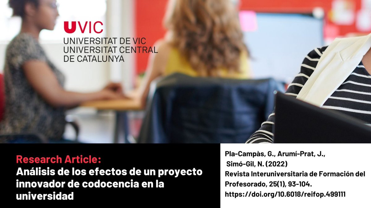 UVic_CRED's tweet photo. 📢New Research Article 

📝Análisis de los efectos de un proyecto innovador de codocencia en la universidad

by Pla-Campàs, G.; Arumí-Prat, J.; Simó-Gil, N.

🔗https://t.co/1CTKS4ykrT

@UVic_CRED @UDivulga @UVic_CRED 
#recerca #researchpaper 

☑️ https://t.co/p0gYzi40VI