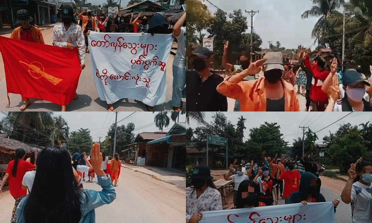 BluemoonAngel2's tweet photo. An anti-military marching strike was rallied and demonstrated today in Launglon Township to defy military rules.   #2022Apr1Coup #WarCrimesOfJunta #WhatsHappeningInMyanmar https://t.co/IgIctgoEgD