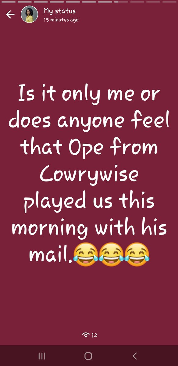 herdiolarh's tweet photo. So this was me ranting on my WhatsApp status this morning 🤣🤣. @cowrywise please take it easy on your clients. You almost gave me hypertension this morning....#Opefromcowrywise https://t.co/OXNJGcOgFI