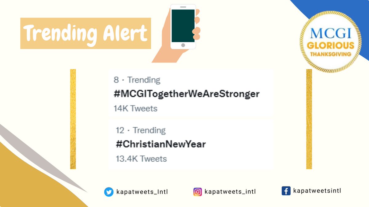Kapatweets_Intl's tweet photo. Both our hashtags are now trending! Let's keep tweeting lang po while we still have time.😄

#MCGITogetherWeAreStronger
#ChristianNewYear https://t.co/iEfLO7AxkA