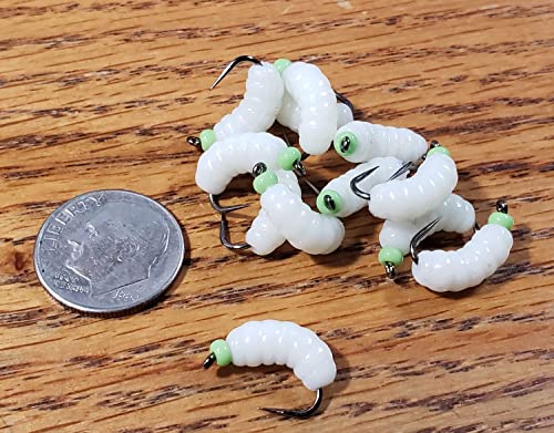 Pan Fish Crappie 12  BH Rubber Wax Worm Grub  Pearl White  Wet Fly Trout 