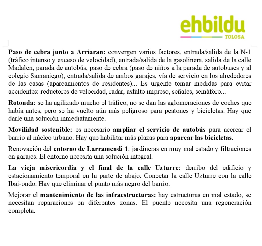 EHBilduTolosa's tweet photo. En el camino para mejorar Tolosa nos hemos reunido con @LarramendiBizi Auzo Elkartea para identificar y definir conjuntamente las necesidades del barrio.

Desde EH Bildu Tolosa tenemos el firme compromiso de seguir trabajando para llevar a cabo las mejoras acordadas.👇 https://t.co/hD3R1U1228