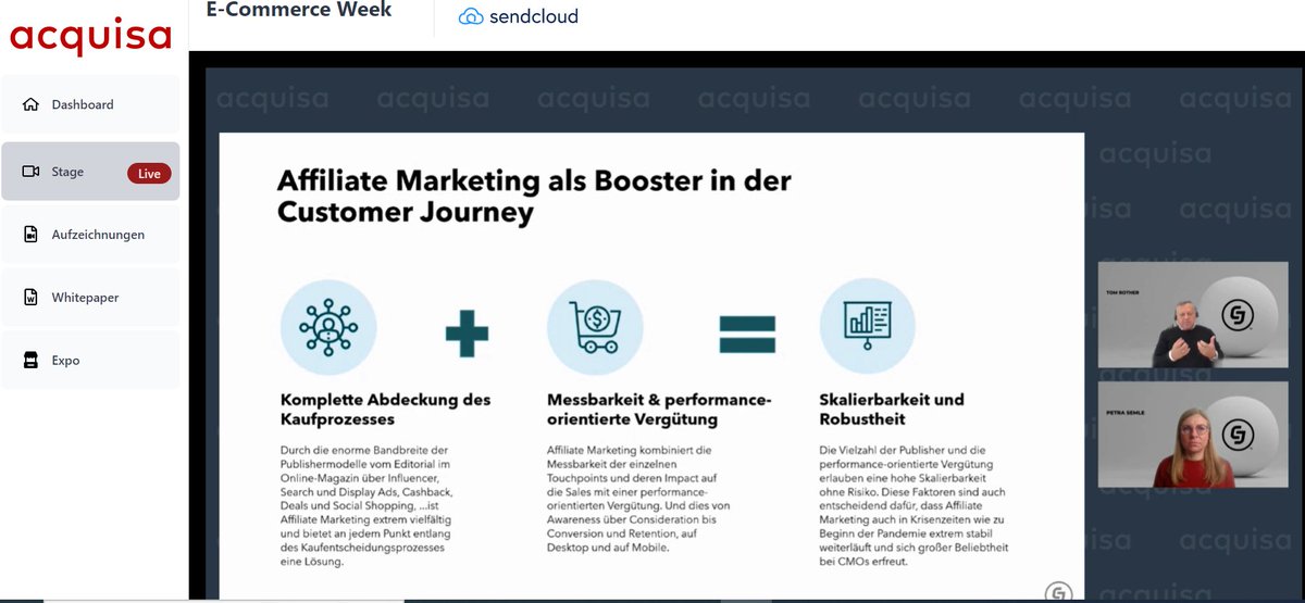 CJDENetwork's tweet photo. “Affiliate Marketing wirkt als Booster in der Customer Journey, durch die Breite an Publishermodellen, performanceorientierte Vergütung und Stabilität in Krisenzeiten," so Tom Rother von CJ auf der acquisa E-commerce Week. #ecommerce #affiliatemarketing #acquisa #ecommerceweek https://t.co/pBOrB8kjl5