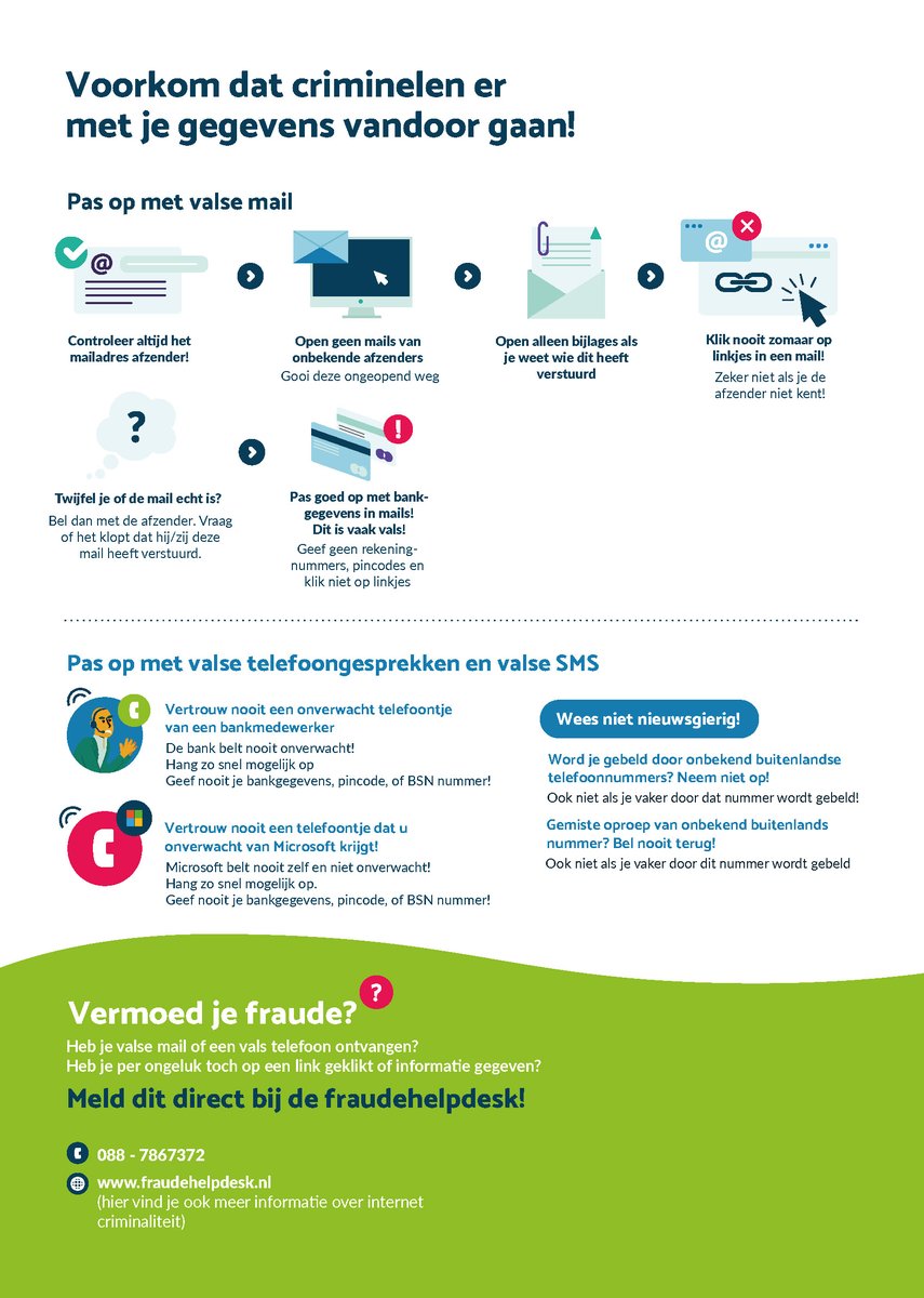 Deze week zijn we opgeschrikt door de hack bij meerdere woningcorporaties. Het is verschrikkelijk dat dit is gebeurd. 
Maar het kan jou ook overkomen. Tips om alert te zijn op valse mailtjes, telefoontjes en sms'jes: