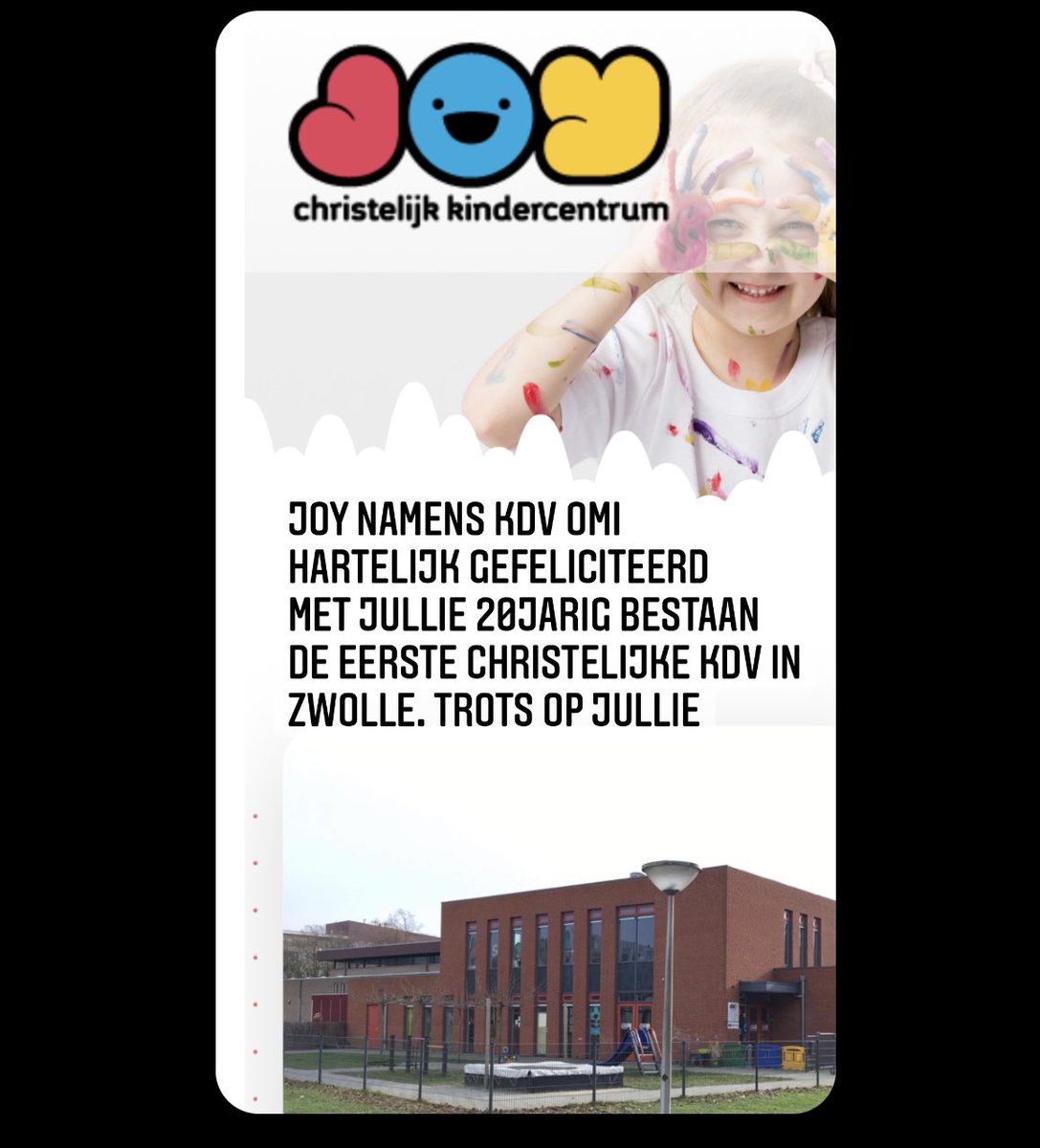 Met hart voor de opvang en liefde voor het vak maakt JOY onderdeel uit van vele gezinnen in en rondom Zwolle. Namens OMI gefeliciteerd en nog vele jaren na deze. <a href="/Gemeente_Zwolle/">Gemeente Zwolle</a> <a href="/ds_Zwolle/">deStentor_Zwolle</a> <a href="/InDeBuurt/">indebuurt</a> <a href="/HoltenbroekNU/">HoltenbroekNU</a> <a href="/wkcholtenbroek/">WKC Holtenbroek</a>