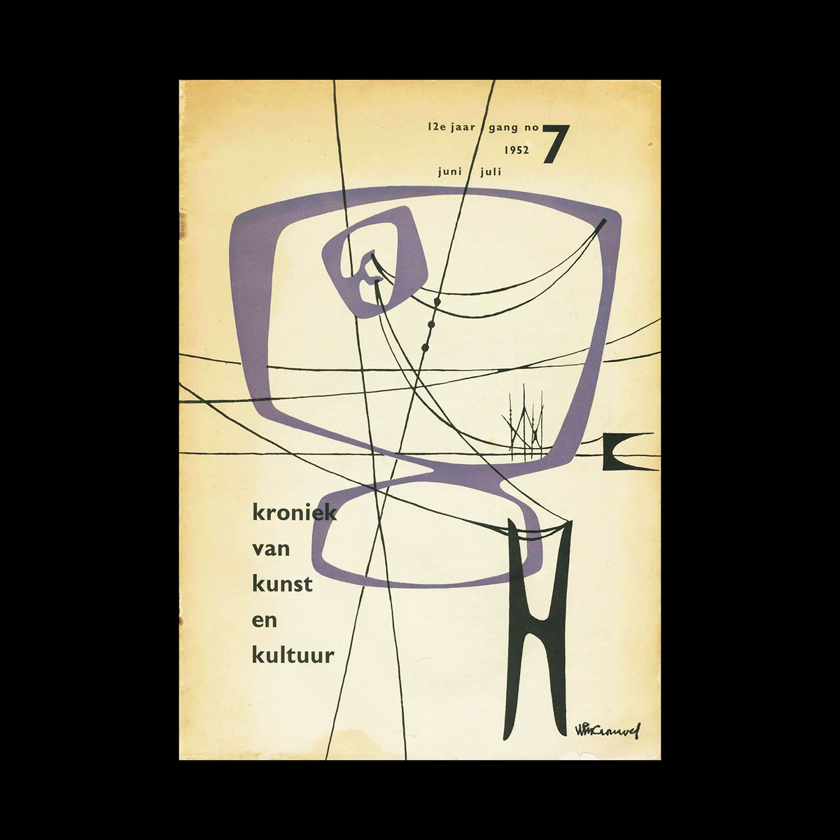DesignReviewed's tweet image. An early example of Wim Crouwel's illustration work on the cover of Kroniek van kunst en kultuur, 7, 1952. 
designreviewed.com/artefacts/kron…
#wimcrouwel #midecentury #dutchdesign