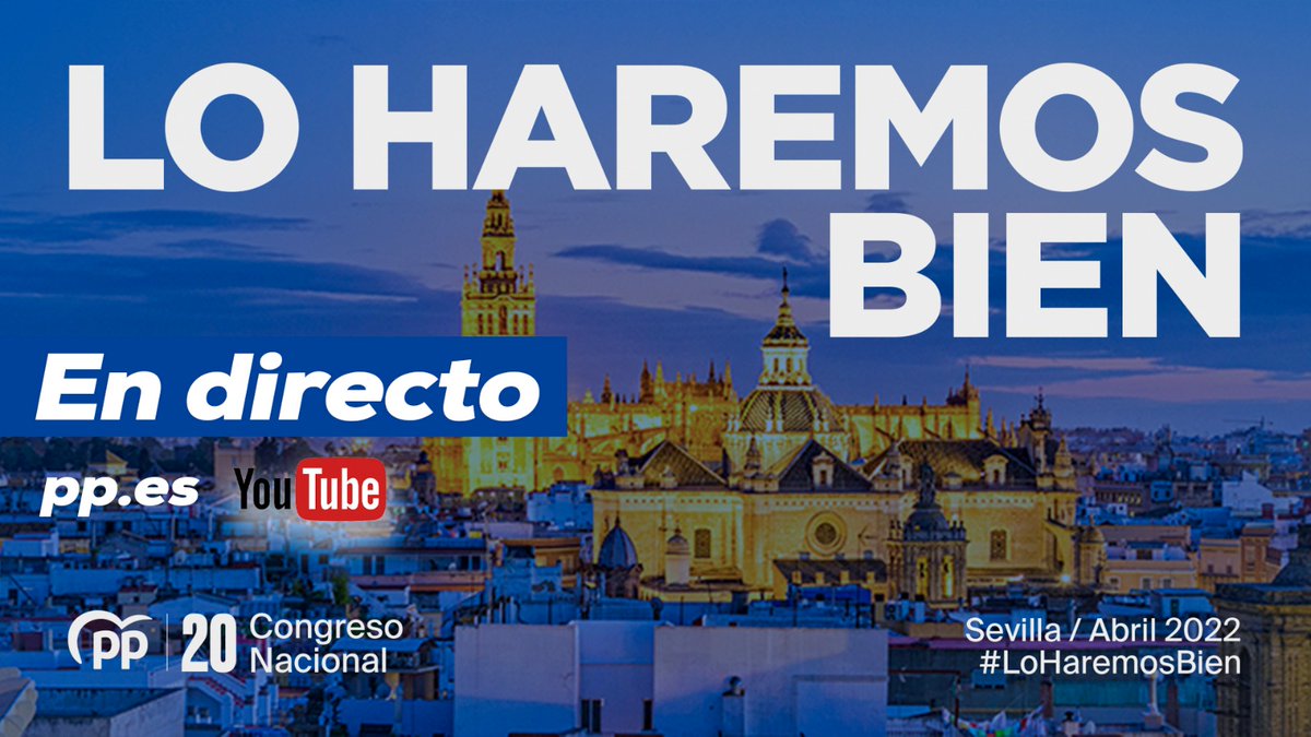 ppopular's tweet photo. 🔵 Hoy comienza el XX Congreso Nacional del Partido Popular, celebrado en Sevilla.

➡️ @FeijooGalicia presentará su candidatura para presidir el partido. #LoHaremosBien

📡 Puedes seguirlo en directo en https://t.co/6WGpUWq5JJ y a través de nuestras redes. https://t.co/NerGUGtpKY