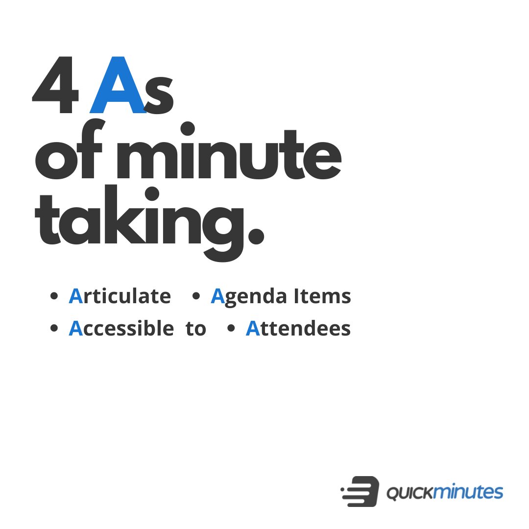 quick_minutes's tweet image. Do you take your team&apos;s meeting minutes / notes? Make sure you are following the 4 As of minute taking as a guide 🗒

#QuickMinutes #WebexAppHub #MeetingAgendas #NoteTaking #MeetingTechnology #Meetings #Saas #saassales #saasmarketing #remoteworklife #workfromhome #workculture