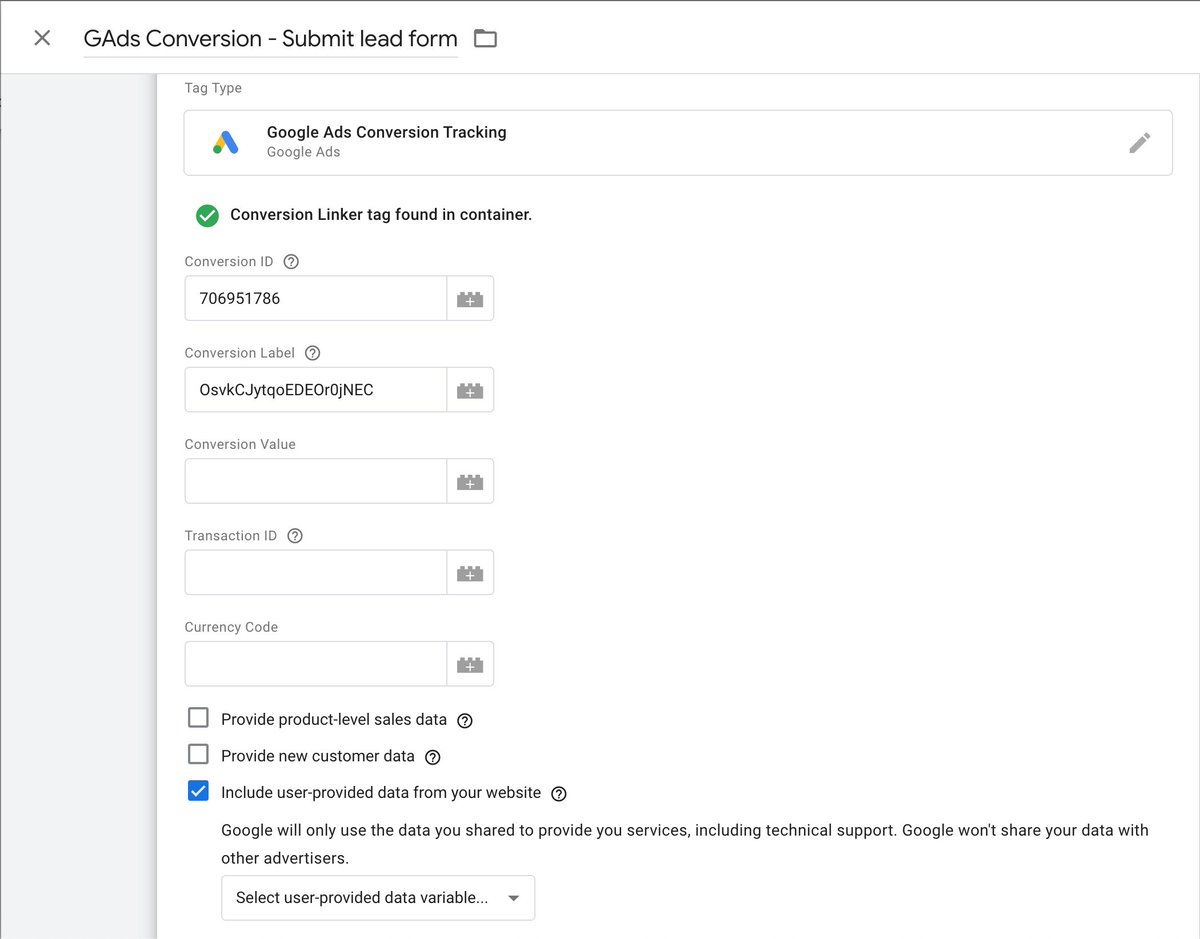 How I can pull datalayer (email, phone, name when user click submit form) to send Google Ads Conversion Tracking Tag Configuration on Google Tag Manager? I used Contact Form 7
<a href="/SimoAhava/">Simo Ahava</a>