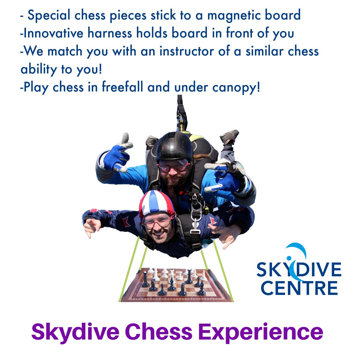 ukskydive's tweet photo. The only dodgy thing about this experience is YOUR NEXT MOVE!
Take CHESS to another level! 
SKY HIGH thrills with our special skydive chess experience! 
Check in, check out - CHECKMATE!! Be a winner with Skydive Centre

#skydivecentre SPECIAL  OFFER quote 1APRLF001 #apriloffer https://t.co/qWaIAoIqNI