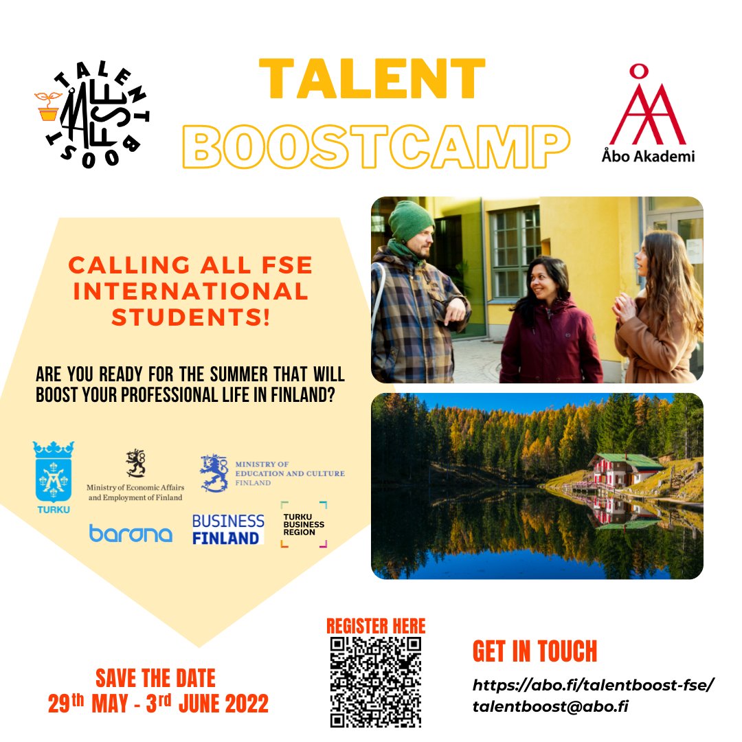 Talent Boost at Åbo Akademi University (FSE) wants to take YOU to an all-inclusive one-week event in the Finnish Archipelago Nagu (Nauvo) with full of activities that will enhance your career in Finland and gain credits for your current studies!

#talentboost #Turku