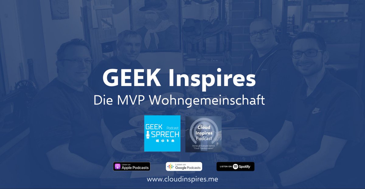 CloudInspires's tweet photo. Neue Episode von #GeekInspires…
#GeekSprech meets #CloudInspires feat. @MarcelMeurer!
Vier MVPs gründen eine Wohngemeinschaft für den #MVPSummit. Klingt nach einem Experiment? Nein, nach jeder Menge Spaß und interessanten Cloud-Themen! Hört gerne rein…
https://t.co/66lUEfmT8w https://t.co/maV9oWAKTB