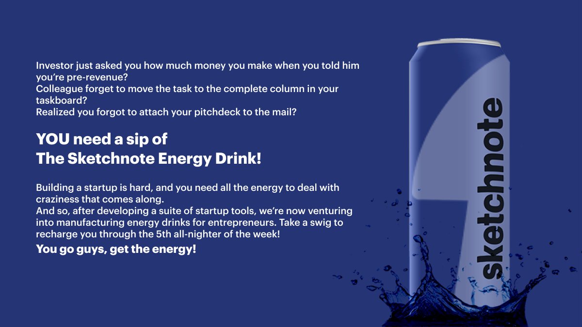 SketchnoteCo's tweet photo. We're so stoked to announce our newest offering, The Sketchnote Energy Drink. It's an energy drink created for entrepreneurs! 🚀💯 https://t.co/n3fbkSVHBj